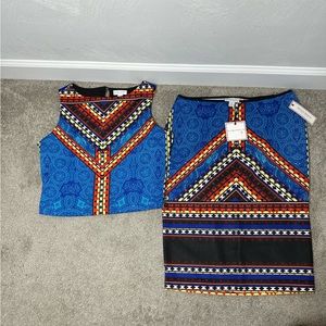 Bisou Bisou Fiesta Placement Print Two Piece Skirt and TOp Set